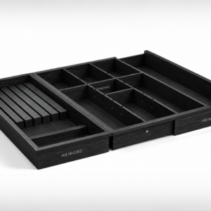 Wkład do szuflady 60-70+ cm, dębowy, na sztućce i noże, rozsuwany - CZARNY